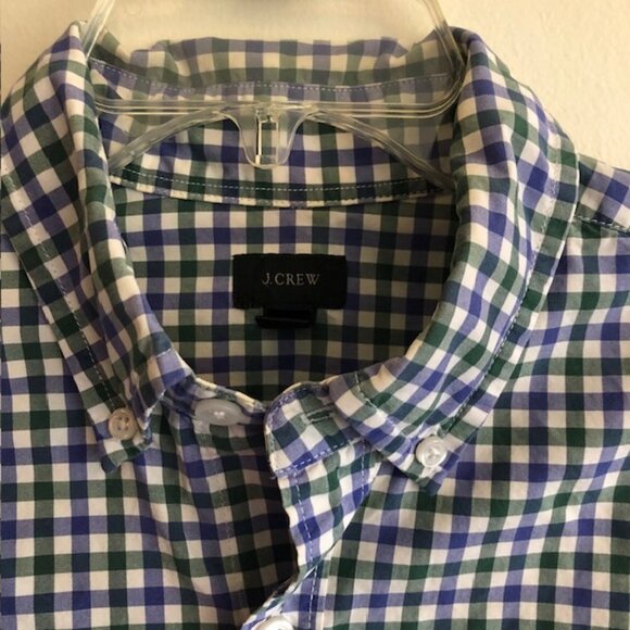 J. CREW Holiday 13 Check Cotton Button Down Shirt Blue Green Medium - Picture 3 of 15